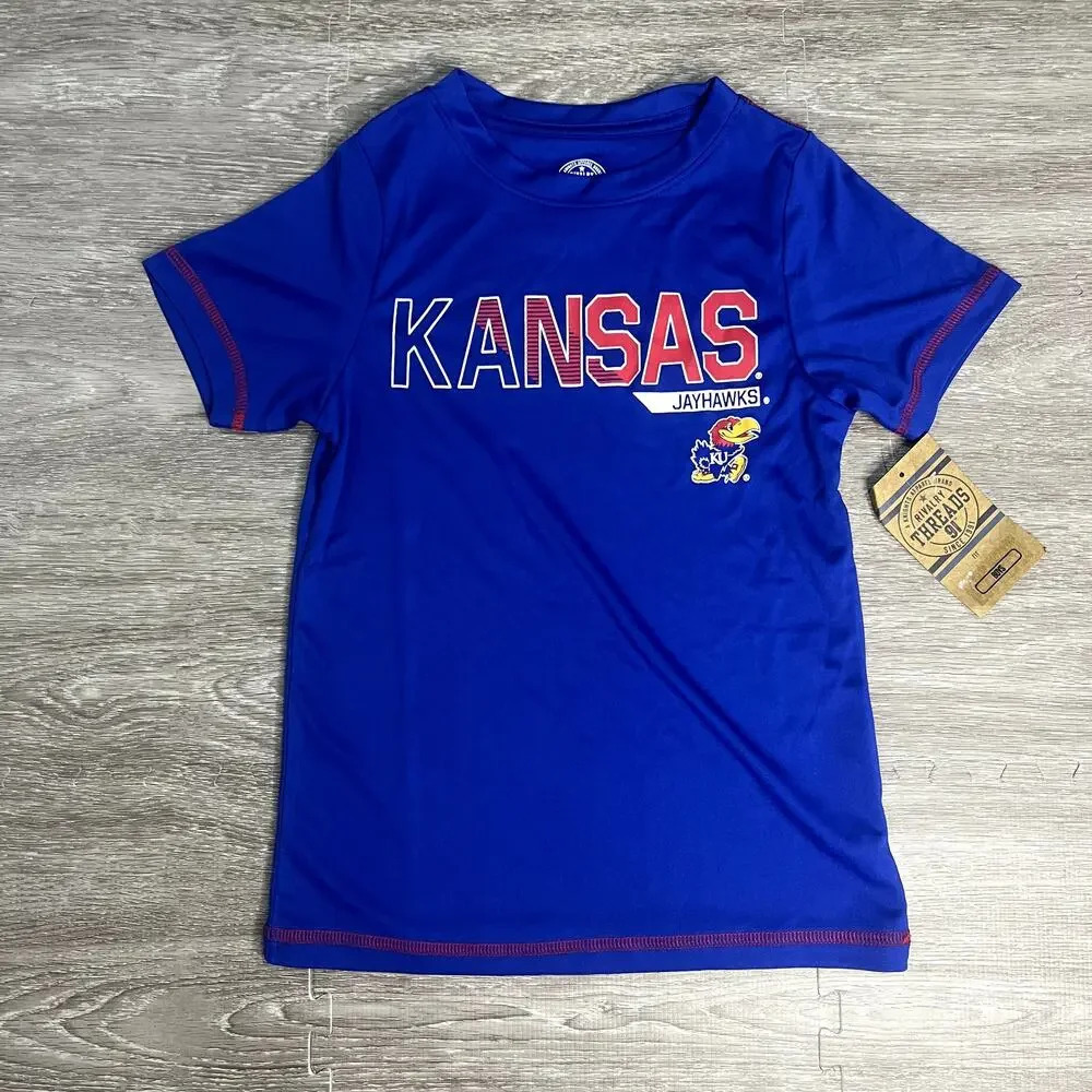 NWT Rivalry Threads Kansas Jayhawks Boys XS Blue Graphic T-Shirt Short Sleeve‎